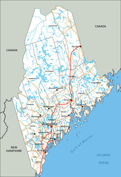 High detailed Maine road map with labeling.