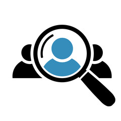 Human resource icon. Search for employees and job, business, human resource Looking for talent Search man vector icon Job search Magnifying glass with man inside Vector illustration for graphic design