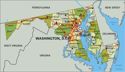 Highly detailed editable political map with separated layers. Maryland