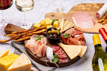 Antipasto board with meat and cheese snacks