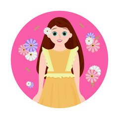 cute girl with flowers. spring or summer print. Vector illustration