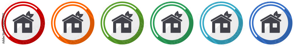 Aufkleber house icon set, flat design vector illustration in 6 colors options for webdesign and mobile applica