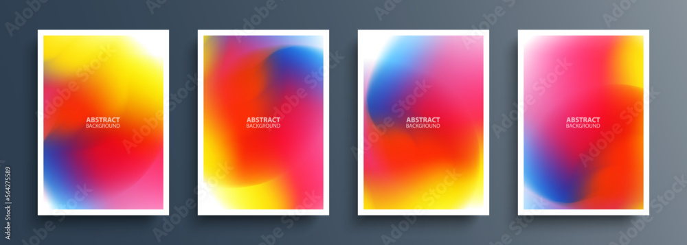 Poster Set of bright multicolored backgrounds with abstract colored gradients. Vibrant color graphic templates collection for brochures, posters, flyers and covers. Vector illustration.