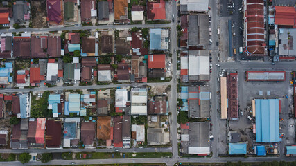 Aerial top down view of the Village in Sekinchan, Selangor, Malaysia.