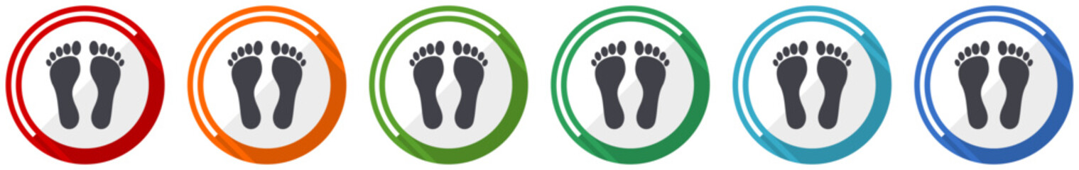 Fototapeta na wymiar Foot icon set, flat design vector illustration in 6 colors options for webdesign and mobile applications