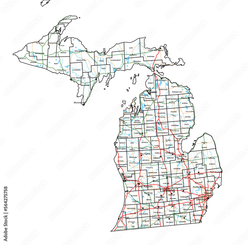 Wall mural Michigan road and highway map. Vector illustration.