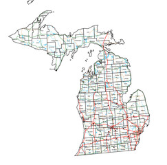 Michigan road and highway map. Vector illustration. - 564275758