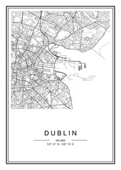 Black and white printable Dublin city map, poster design, vector illustration. - 564276104