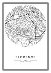 Black and white printable Florence city map, poster design, vector illistration.