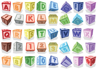 Set of Colorful Three-dimensional Cubes with Capital Letters and Numbers - Illustrations Isolated on White Background, Vector