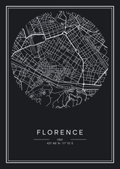 Black and white printable Florence city map, poster design, vector illistration.