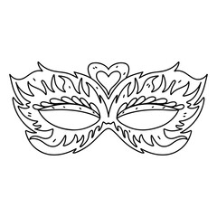 Mardi gras mask in hand drawn doodle style. Carnival element. Coloring page vector illustration.