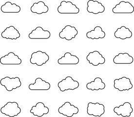 Collection of vector clouds on white background. Set of simple icons in silhouette