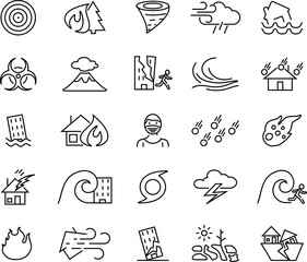 Collection of natural disaster icons. Simple black symbols.