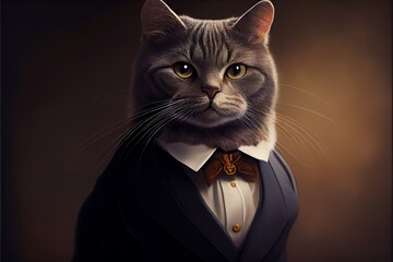 portrait of a cat dressed in a formal business suit. Generative AI