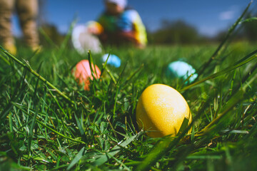 Fototapeta premium Easter eggs hunt background