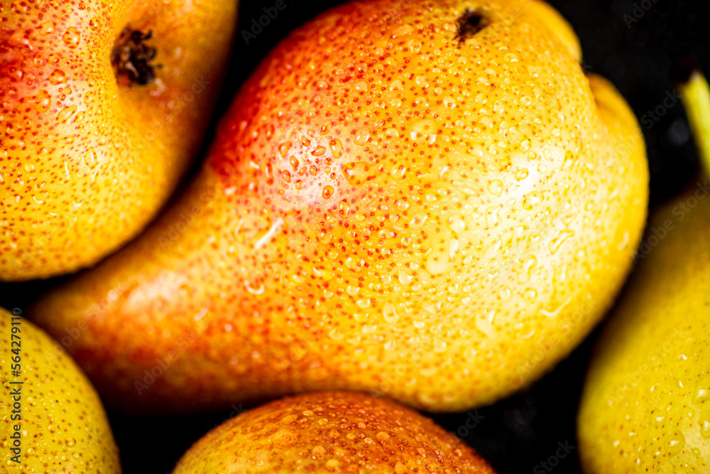 Sticker fragrant pears. macro background. pear texture.