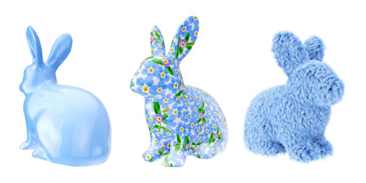 Set of colorful 3d rabbit element in various pose on png transparent background. - Powered by Adobe