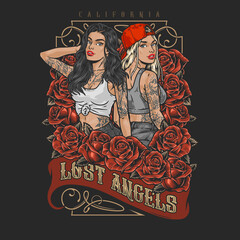 Trendy girl friends colorful flyer