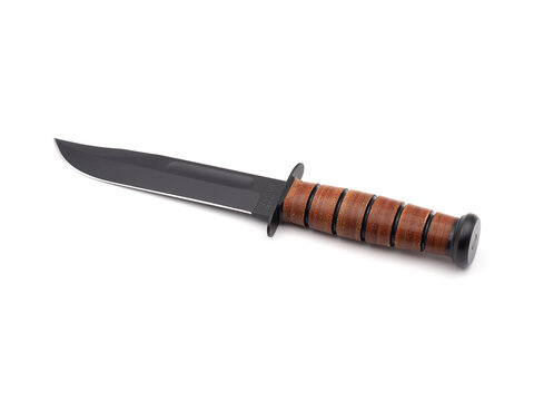 ROME, ITALY - JANUARY 24, 2023. Ka-Bar Military Knife isolated on white background. KA-Bar Knives, Inc is known for high quality military, hunting, all-purpose utility and outdoor survival knives.