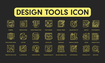 Digital design line icon set. Included icons such as a graphic designer, layout, tablet, mobile app, web design, development, and many more.