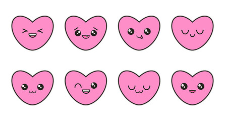 Kawaii heart set. Cute little characters for children illustration