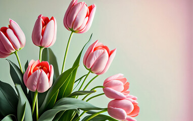 Obraz premium bouquet of pink tulips on pastel background