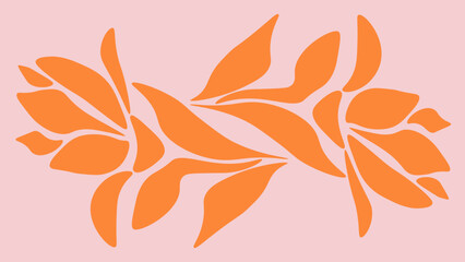 Mattisse curves retro Mattisse, abstract Vintage 70s style hippie flower background design style 50s 70s retro floral. .Orange Pink Colors. Hand-Drawn Vector Illustration.