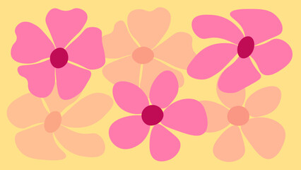 Obraz premium Vintage 70s style hippie flower background design style 50s 70s retro floral. .Orange Pink Colors. Hand-Drawn Vector Illustration.