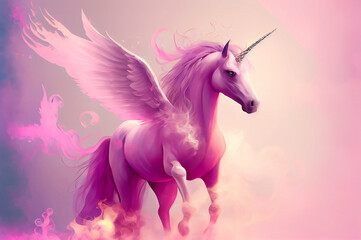 Naklejka na ściany i meble magical pink unicorn on pastel backgroung