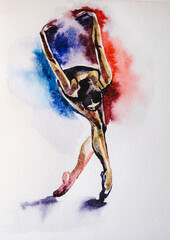 Watercolor illustration. Dancer ballerina dancing