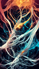 Dark abstract background with flowing particles. Digital illustration Generative AI Content by Midjourney
