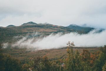 Majestic norwegian landscape with mountains in autumn
