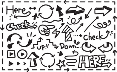 手描きのいろんな矢印とかわいいあしらい