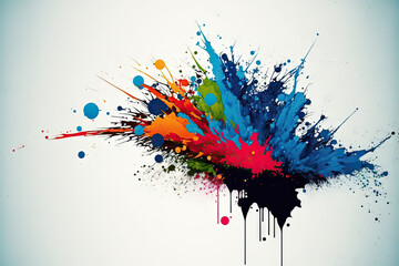 Abstract colorful paint explosion in 2D, AI
