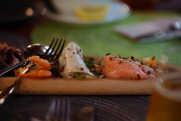 Marine plate. Mix of shrimp, fish, octopus.