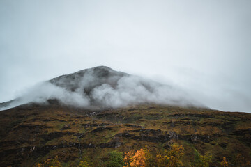 Majestic norwegian landscape with mountains in autumn