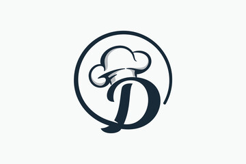 chef logo with a combination of letter d and chef hat for any business especially for restaurant, cafe, catering, etc. - obrazy, fototapety, plakaty