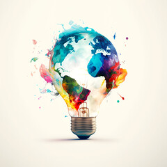 Creative lightbulb earth globe conceptual art - obrazy, fototapety, plakaty