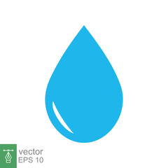 Water drop icon. Simple flat style. Oil drip, droplet, single blue water with glass reflection, energy concept. Vector illustration design isolated on white background. EPS 10.