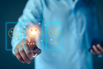 Customer service and Satisfaction ,business man giving Feedback satisfaction. Positive Review....