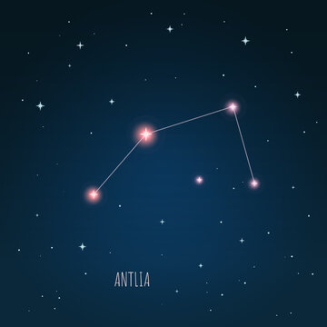 Constellation Antlia scheme in starry sky. Open space. Vector illustration, constellation  through a telescope