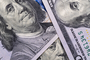 US$ 100 banknotes in close-up.Macro photo of dollars.