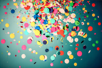 Colorful confetti as carnival party decoration. Generative AI.