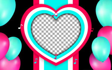 Pink and cyan balloons vector with herat shape with space for own photo premium vector