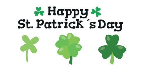 Fototapeta premium Good luck clover or four leaf clover flat vector icon. Vector EPS. St. Patrick's Day vector lettering. Greeting card with shamrock.