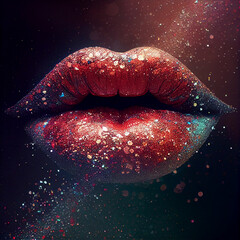 Sparkly red lips isolated on black