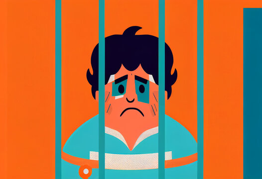 Prisoner in prison. Convicted offender sits in solitary confinement..