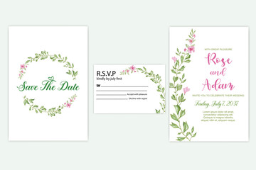 Fototapeta na wymiar floral wedding invitation set, watercolor leaf. watercolor vector illustration