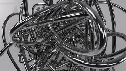 Complex silver tubes, 3D render